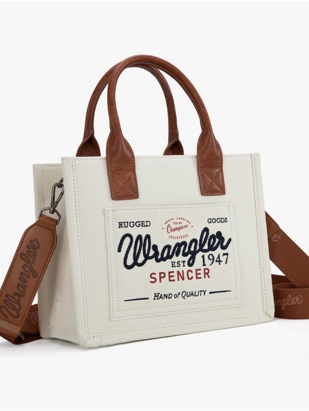 Wrangler Cream Canvas Tote Bag with Brown Leather Accents